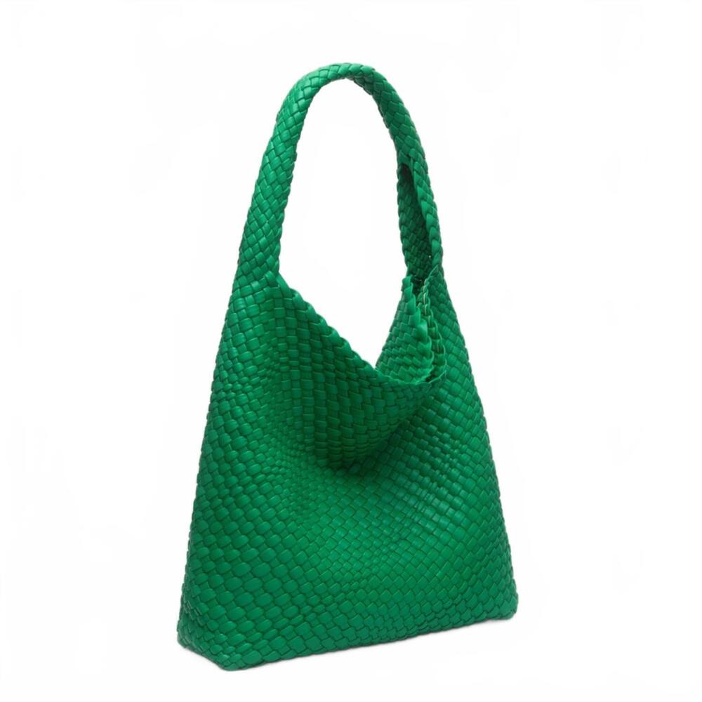 NEW MIMI WHOLESALE women's tiara woven hobo tote bag with pouch in olive green